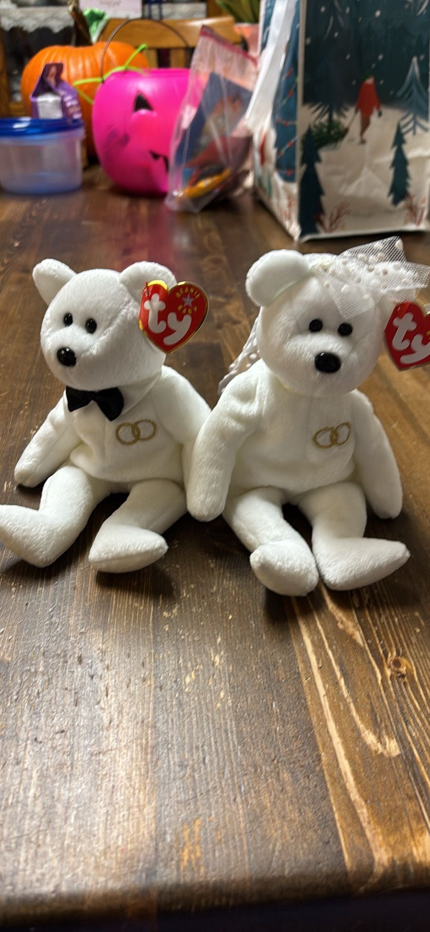 Ty Beanie Baby Mr. The Groom Bear and Mrs. The Bride Bear tags all dressed up and ready to wed!