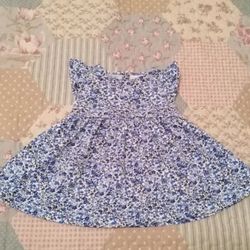NEXT Baby Girl's Floral Ditsy Dress In Blue & White Size 3-6 Months/Up To 18lb