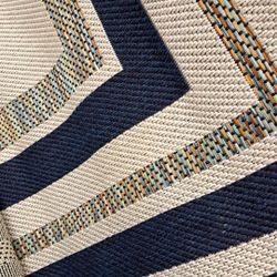 New. Ravenna 7'10"×10 Blue/Ivory Multicolored BorderStripe Indoor/Outdoor Area Rug