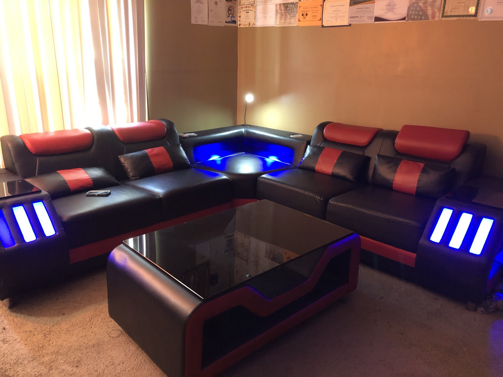 Black/Red Sofa And Table Set Used Excellent Condition 