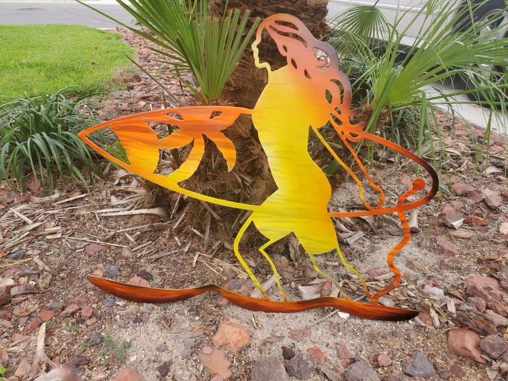 Carved Aluminum Metal Tropical Coastal Surf Board Girl Surfer Wall Decor Art Sign