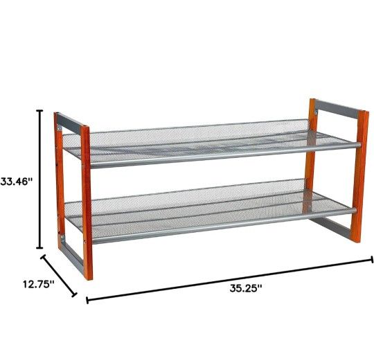 2 Layer Iron Oblique Chromeplate Metal And Wood Shoe Rack