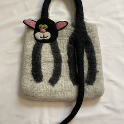 New Women Cat Handmade Wool Felting Cute Animal Handbag Tote Shoulder Bag Purse