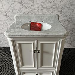 30in White Undermount Single Sink Bathroom Vanity with Carrara Natural Marble Top (contact info removed)