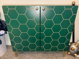 Emerald Green & Gold Geometric Accent Cabinet