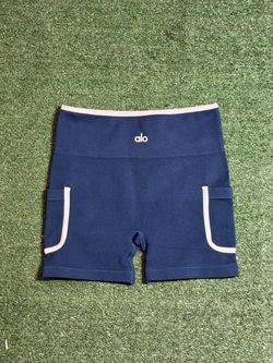 Alo Yoga Ribbed Biker Shorts Navy Blue