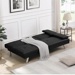 Black Leather Futon 