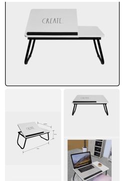 Rae Dunn Folding Laptop Lap Desk White “Create” adjustable Tilt Wooden Work Tray