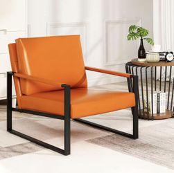 Modern PU Leather Accent Chair Arm Chair with Extra-Thick Padded Backrest and Seat Cushion Sofa Chairs for Living Room Bedroom, 105 Degree Slant Back,