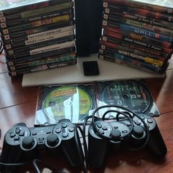 PlayStation 2 With 28 Games And Two Controllers Works Perfectly 