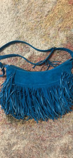 Blue Suede Fringe Purse