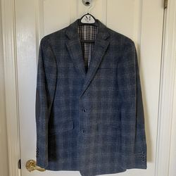 Joseph Abboud Men’s Blue/Grey Tartan Blazer Suit Jacket - Slim Fit (38 Regular) (100% Wool)