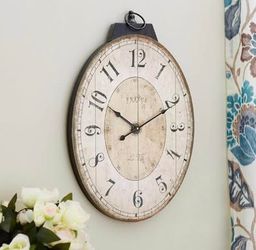 New Large French Country Oval Wall Clock for Living Room Decor 18 x 29 Inch Rustic Farmhouse Wall