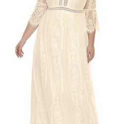 white christmas dresses Viper | Cream Lace Long-Sleeve Maxi Dress main image 0