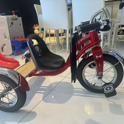 Schwinn Roadster Bike for Toddler, Kids Classic Tricycle, Low Positioned Steel Trike Frame w/ Bell & Handlebar Tassels, Rear Deck Made of Genuine Wood