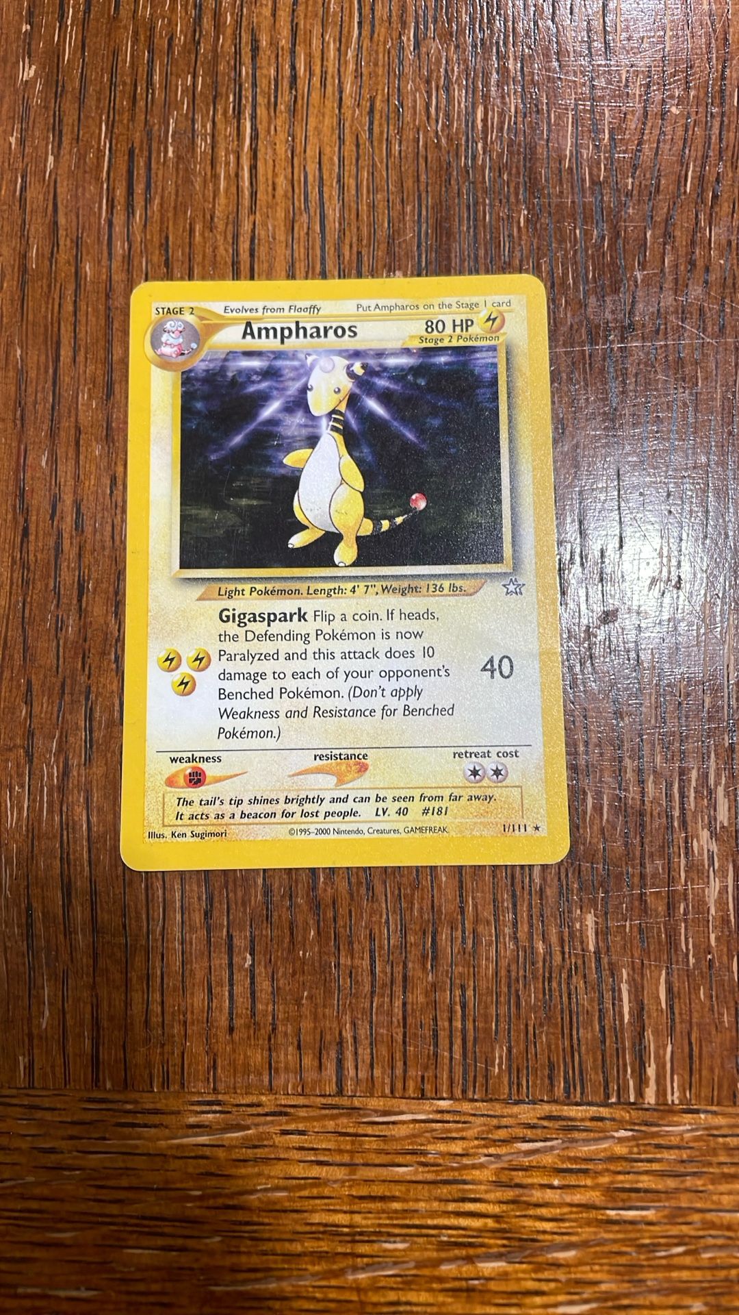 Pokémon TCG Card Stage 2 Ampharos Holo 1(contact info removed) Neo Genesis 1/111 Rare Holographic 80 Hp Light Pokémon 