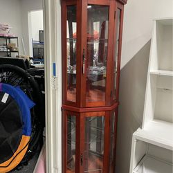 Assembled New Lighted 3-Side Glass Display Curio Corner Cabinet w/Tempered Glass Doors and Shelves