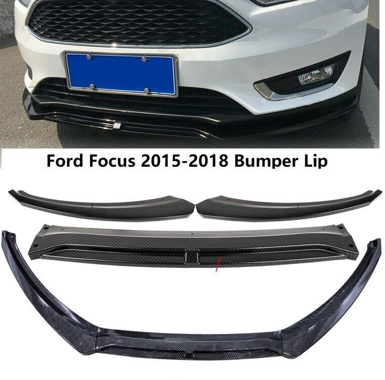 Brand New 3PCS 2015-2018 FORD FOCUS CARBON FIBER LOOK STYLE FRONT BUMPER LIP SPLITTER KIT