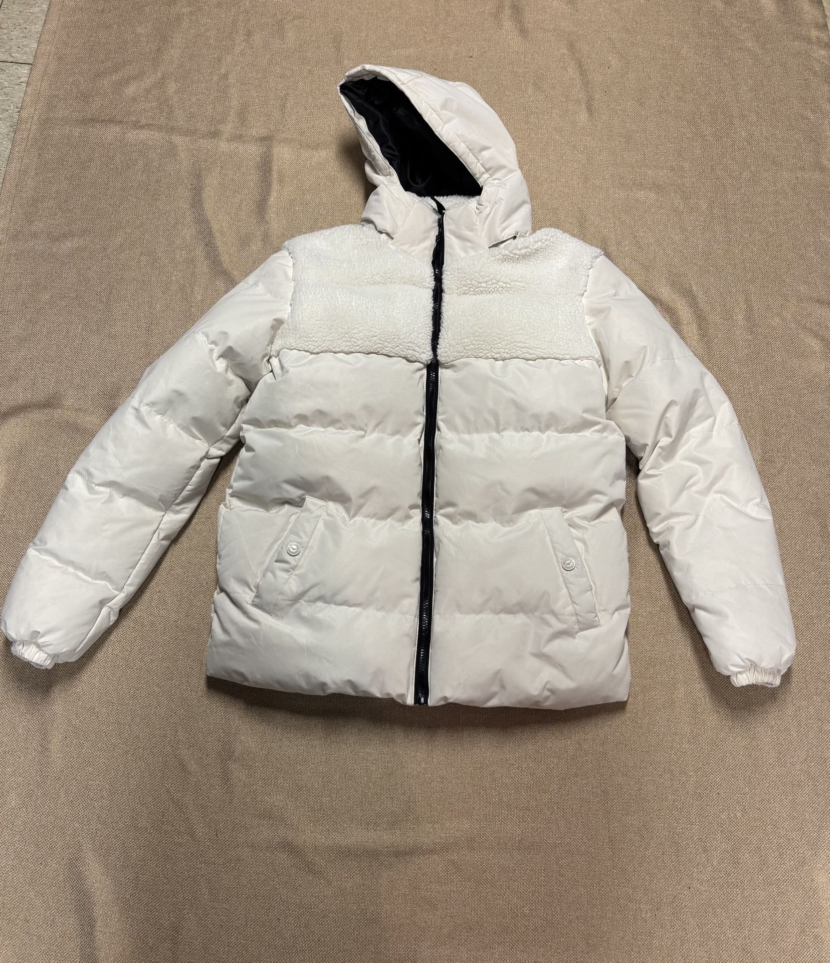 Threadbare Sherpa Upper Puffer Coat Off White Size Small Men’s Winter Coat