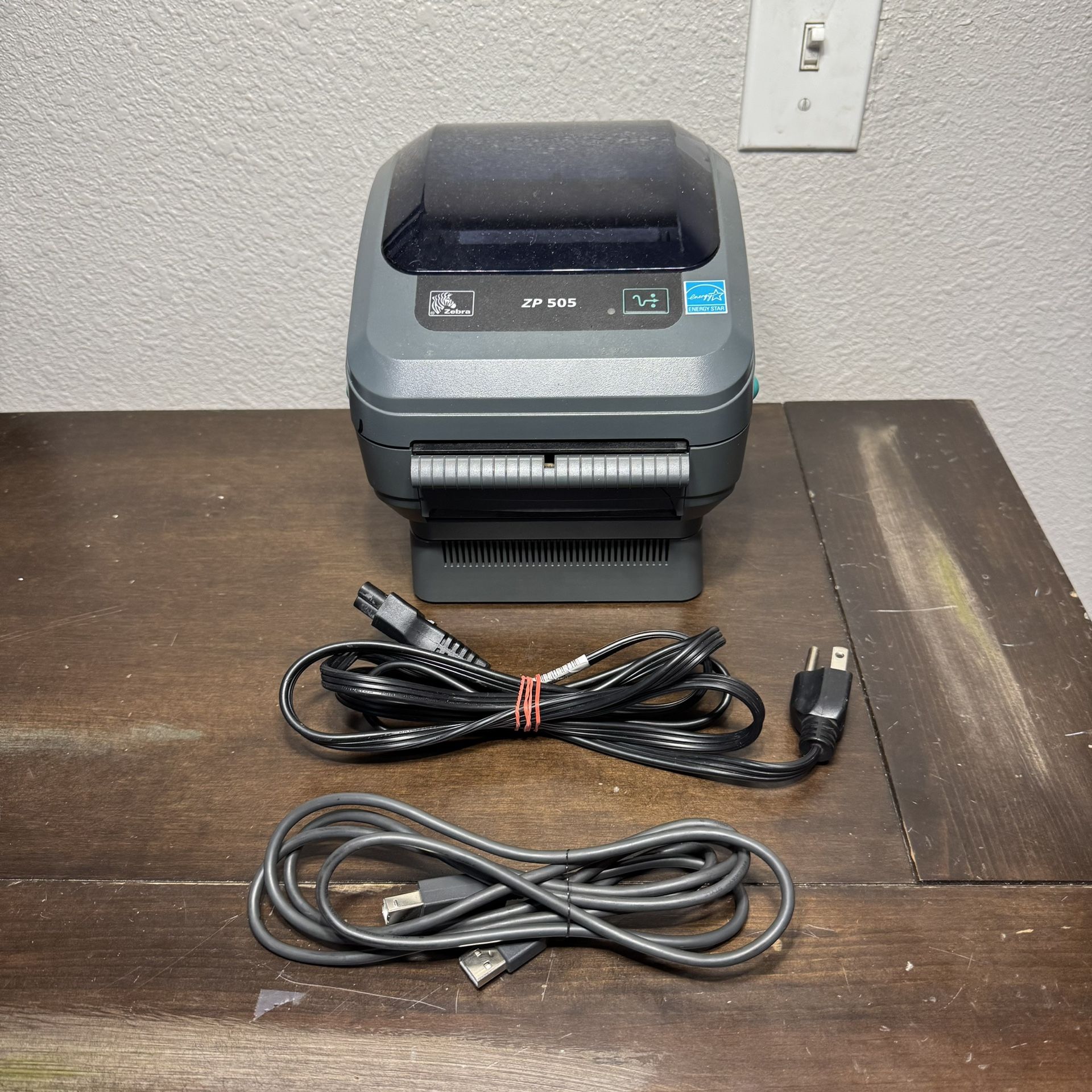 Zebra ZP505 Monochrome Thermal Label Printer with USB Cable and Power Cord