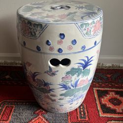 Garden Stool Chinoiserie Porcelain Pink Lotus 