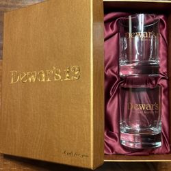 2 DEWAR'S 12 Scotch Whisky Rocks Glasses Set lowball glass whiskey