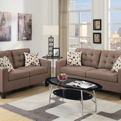 Brand New Brown Linen 72" Sofa + 56" Loveseat 2PCs Set