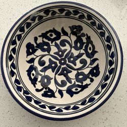 Hand Painted Tunisian Pottery Bowl – Poterie Slama Nabeul Blue & White