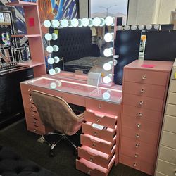 Brand New Vanity Set 13 Drawers LED Inside Desk & Drawers XL Hollywood Mirror Bluetooth Speaker From $1399 Now $899