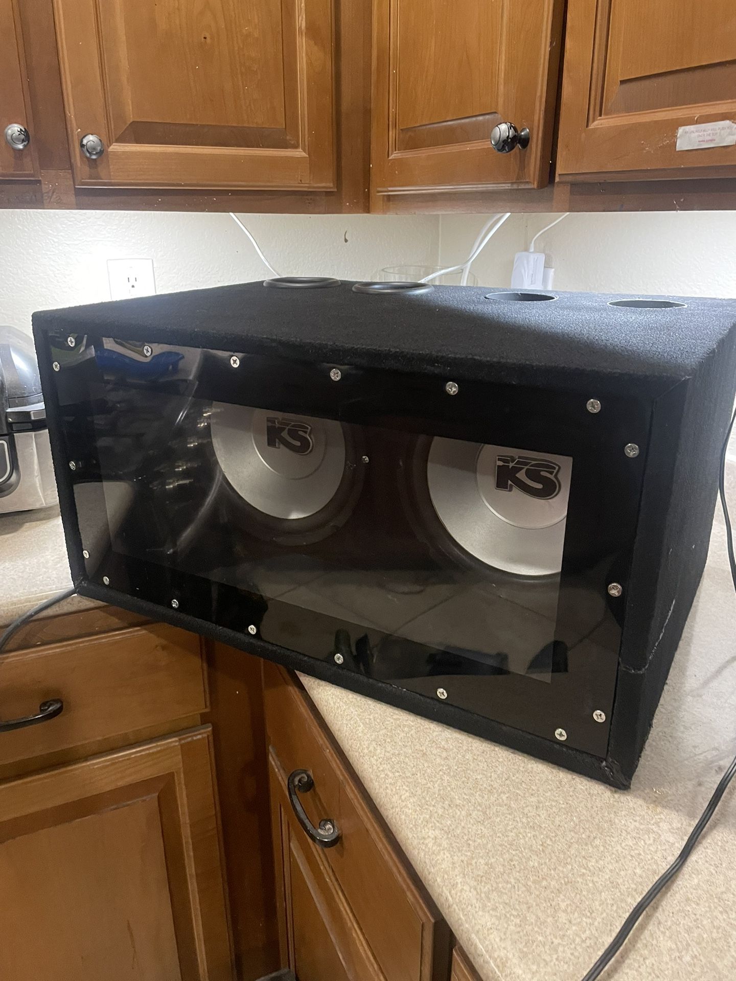Ported Subwoofer Box for two 10” Subs, Acrylic Face w/freshly Painted Boarder on Acrylic (KS Subs Not Included)