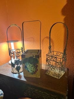 3 Beautiful Wine Carriers Wood and Metal