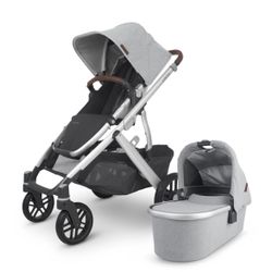 Like-New UPPAbaby VISTA V2 Stroller - Stella (Grey Brush/Silver/Saddle Leather)