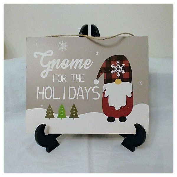 Gnome for the Holidays Hanging Wooden Wall Sign 8 x 10 Christmas Decor NEW