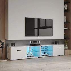 New TV Cabinet with LED Light, White – Holds up to 80 inch TV