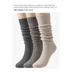 Brand new 3 Pairs Slouch Socks Women, Long Winter Thigh High Boot Scrunch Socks, Warm Soft Slouchy Sock for Women Size 5-11   Whitestone/Flushing, Que