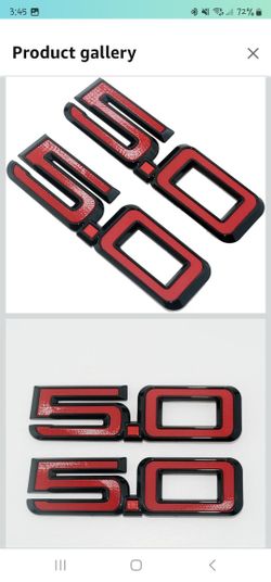 Red 5.0 Liter Car Emblem