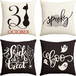 Halloween Pillow Covers 18x18 Set of 4 Trick Or Treat Decorative Pillows *NEW*