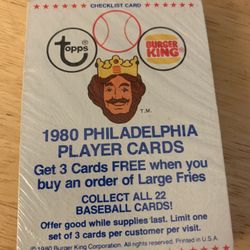 1980 Topps Baseball Burger King Phillies Set $18 (2 Available )