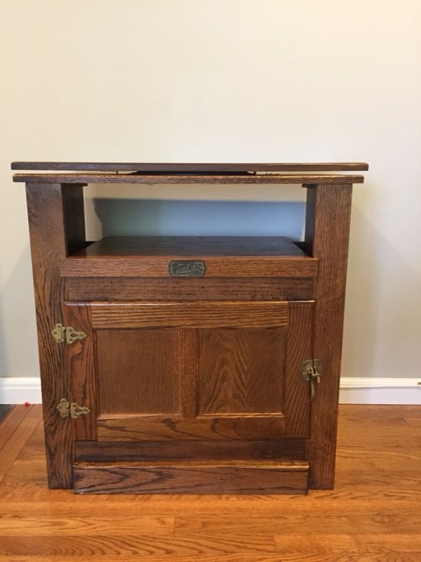 Unique Vintage White Clad Solid Wood Icebox Swivel TV Stand