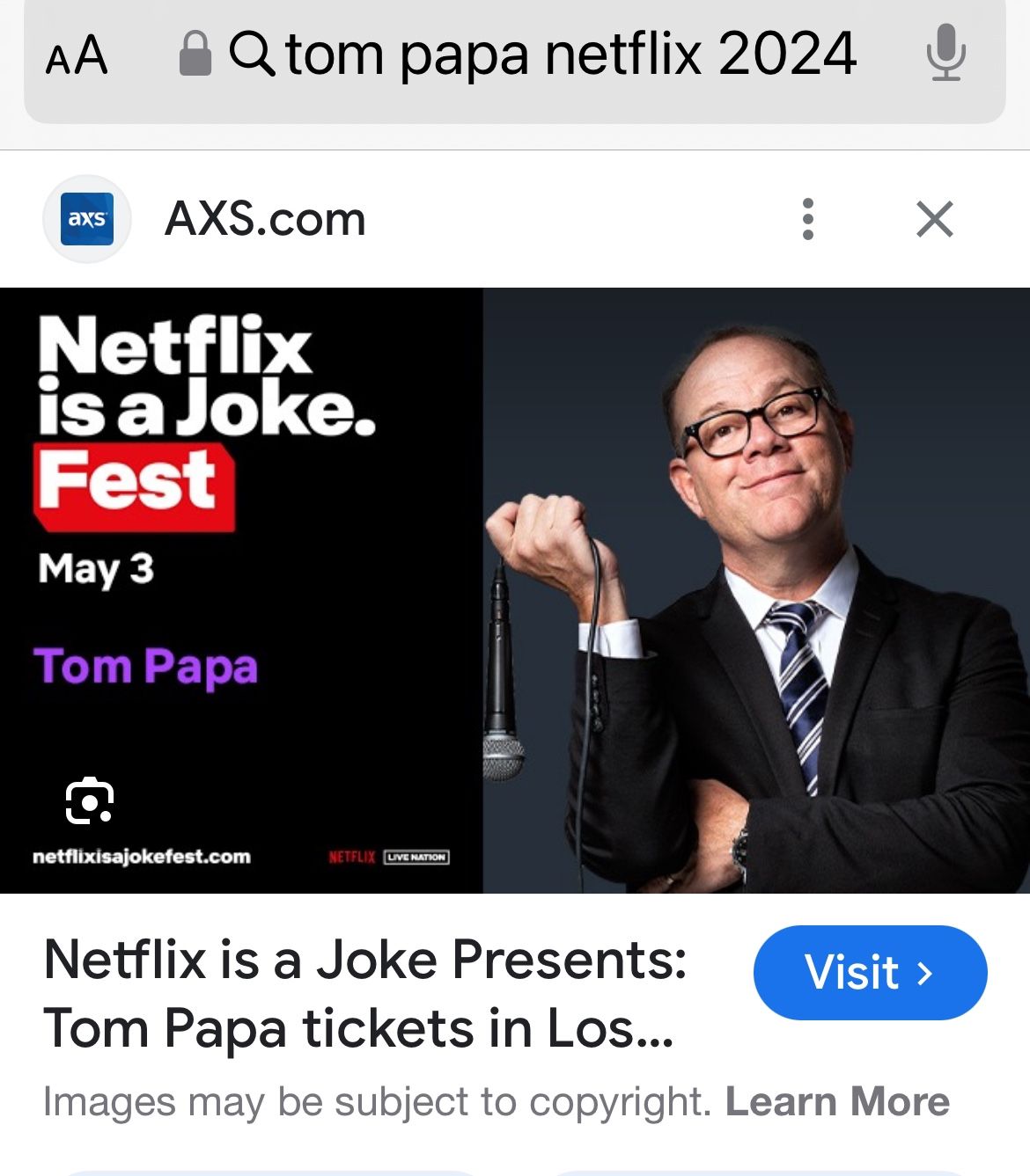 NETFLIX TOM PAPA COMEDY TICKETS