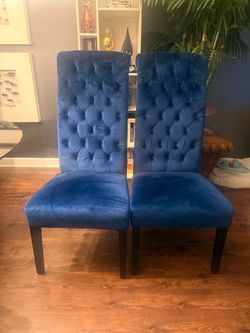Set of 4- blue velvet high back dining chairs