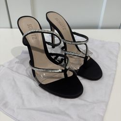 NEW - SCHUTZ Liesy, Size 7, Black Heels with Crystal Embellished Straps