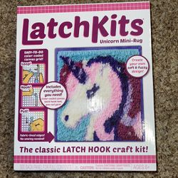 LatchKits Latch Hook Kit for Wall Hangings & Mini-Rugs - Unicorn - Craft Kit with Easy, Color-Coded Canvas, Pre-Cut Yarn & Latch Hook Tool - Perfect D