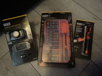 KLIEN PACKAGE Head Lamp, 20 Deep socket set , Rechargeable Light/Laser