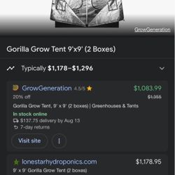 Gorilla Grow Tent 9x9 Brand New $650