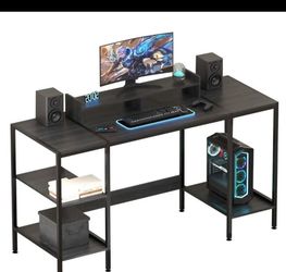 Brand New 55 in Home Office Gaming Studying writing Large Desk with Dual Storage Shelves to Organize Books Desktop etc