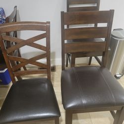 Wood and Faux Leather Dining Chairs