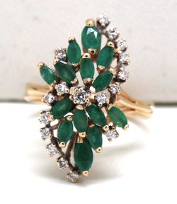 Ladies Emerald/Diamond Waterfall-Style Ring
