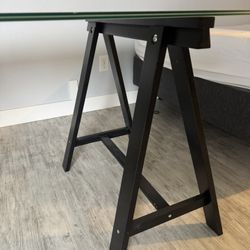 Stylish IKEA Glass Desk with Black Trestle Legs – Modern & Minimalist