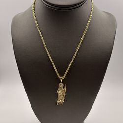 14KT YELLOW GOLD 18” ROPE LINK CHAIN 4.4GR W/ 14KT YELLOW GOLD SAN JUDAS CHARM 4.3GR